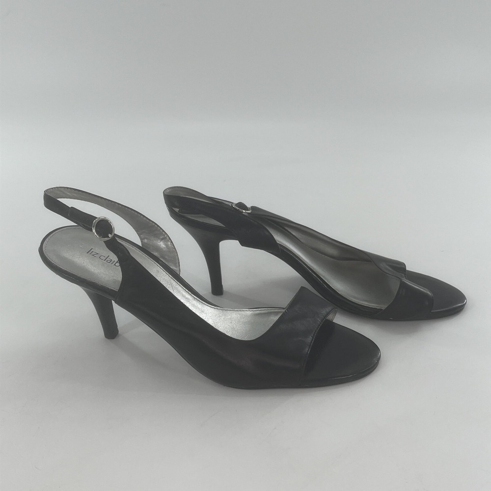 Liz Claiborne D'Orsay Slingback Pump Womens 8 M Black Open Toe Heel Legacy - Picture 2 of 16